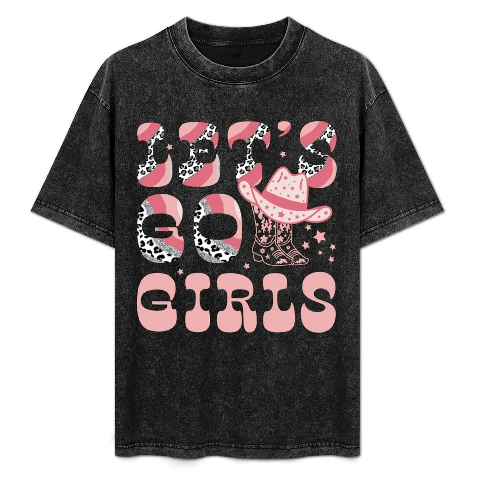 

Leopard Print Let's Go Girls Cowboy Boots Cowgirl Hat Bridal T-Shirt Worker Basic Short Sleeve Tee