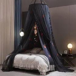 New Folded Bed Canopy Mosquito Net for Girl Women Bedding Romantic Black Yarn 2 Layers Round Dome Tent Curtain Room Decor