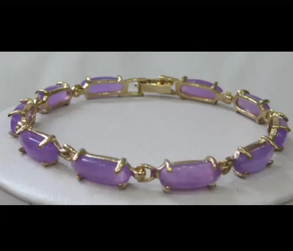 

Women's fashion gold plated long purple jade bracelet