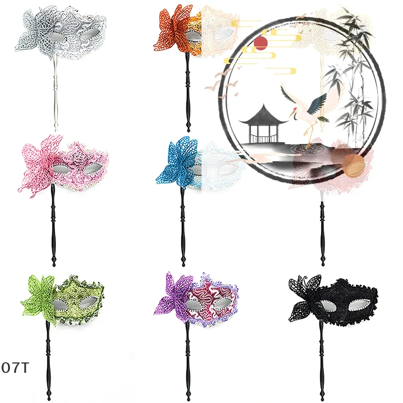 

Halloween Party Mask With Holding Stick Evening Prom Masquerade Mask Stage Cosplay Props Venetian Half Face Masks For Women
