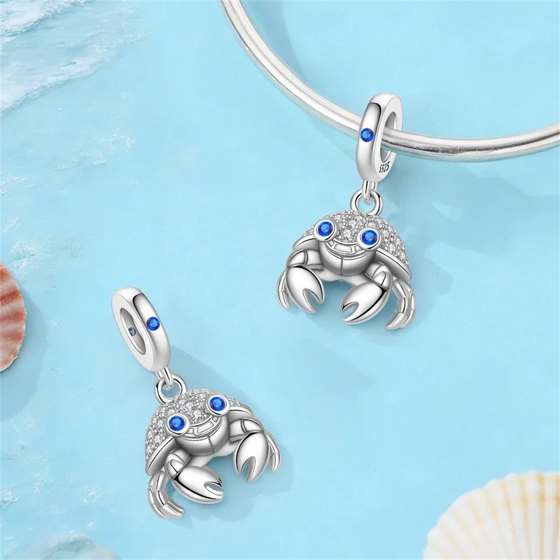 

New 925 Sterling Silver Sea Crab CZ Zircon Charms Pendant Fit 3mm Original Bracelet DIY Women Exquisite Wedding Jewelry Gifts