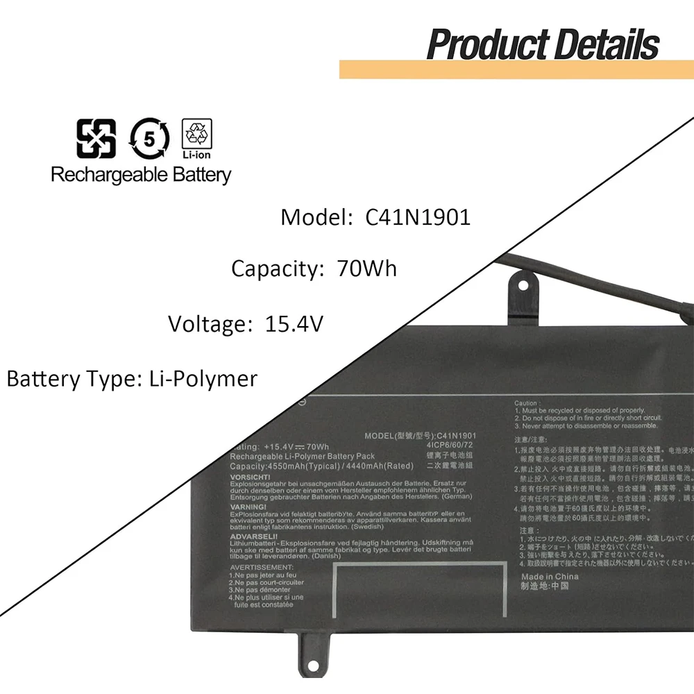 C41N1901 Laptop Battery for Asus ZenBook Duo UX481 UX481F UX481FL UX481FA UX481FAY UX481FLY UX4000F UX4000FL UX481FA-BM021R