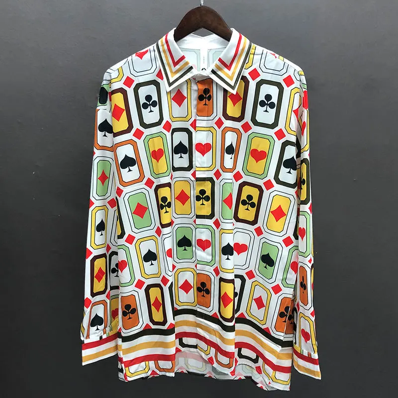 Fall Hawaiian Beach Shirts Long Sleeves Men Tops Streetwear Poker Graphic Print Shirt Streetwear Hip Hop Moda Hombre 2023