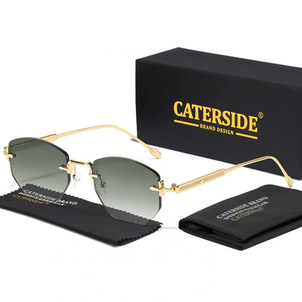 CATERSIDE Herrenmode Retro Rahmenlose Sonnenbrille Polygon Randlose Y2K Sonnenbrille Frauen Reise Party Business Brillen UV400 – Detail 7