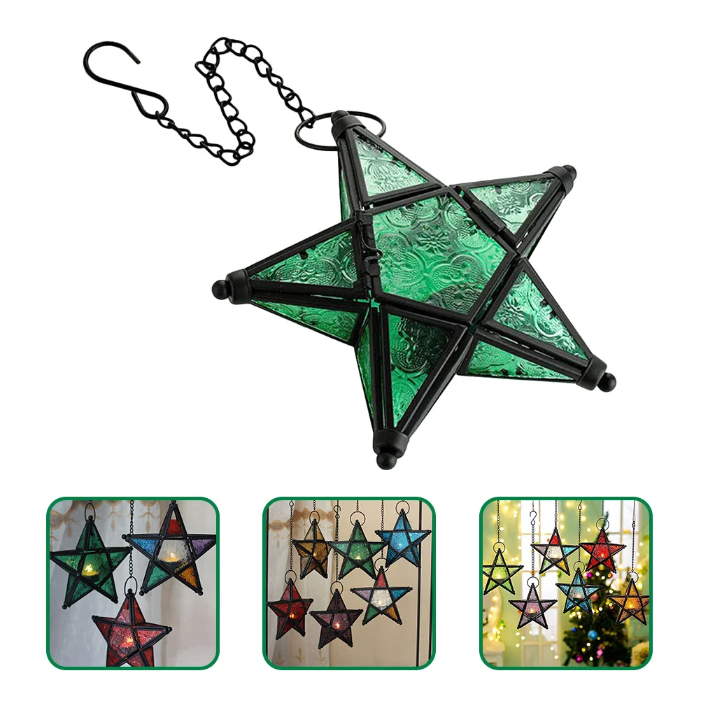 

Five-Pointed Star Glass Iron Art Hanging Tea Light Holder Decorative Candlestick Stand for Wedding Home Outdoor Party
