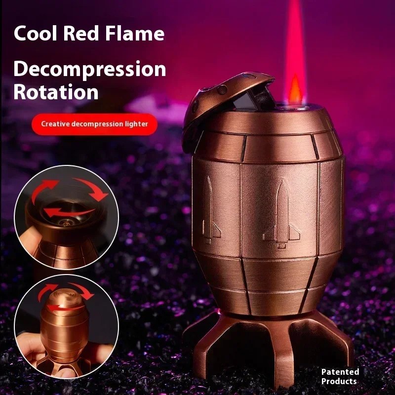 Creative Metal Rotating Missile Shaped Lighter Windproof Straight Forward Red Flame Gas Lighter for Gift Cigarette Accessories