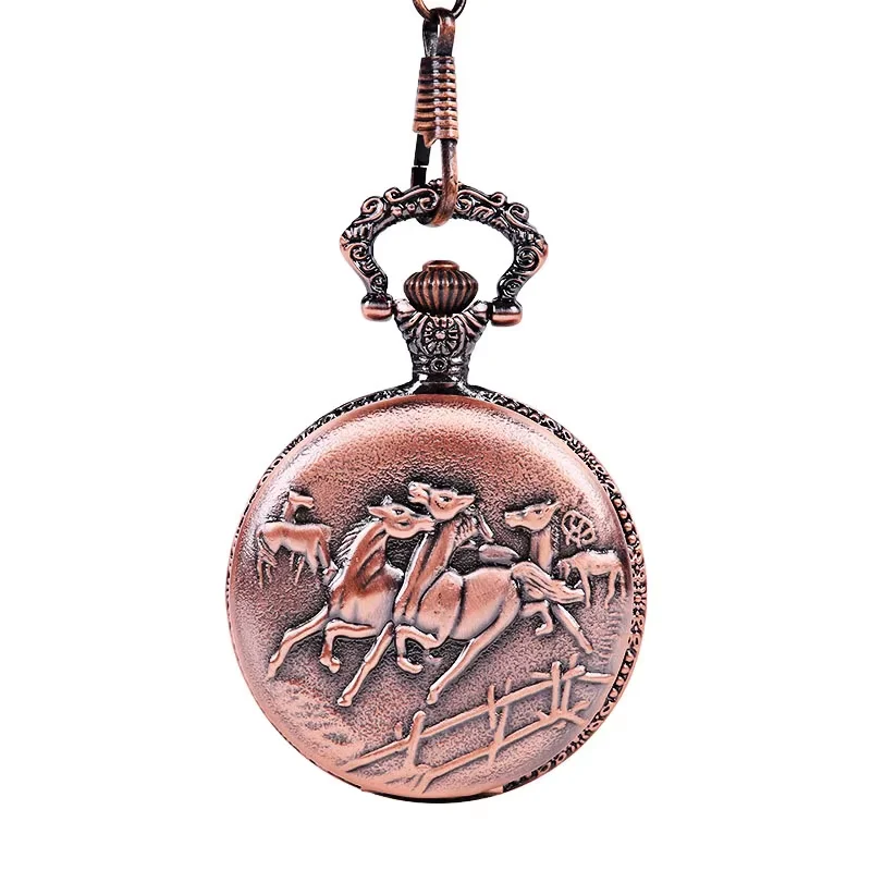 

Vintage large ancient red horse Pentium matte face pocket watch hot new classical style pocket watch belt waist chain