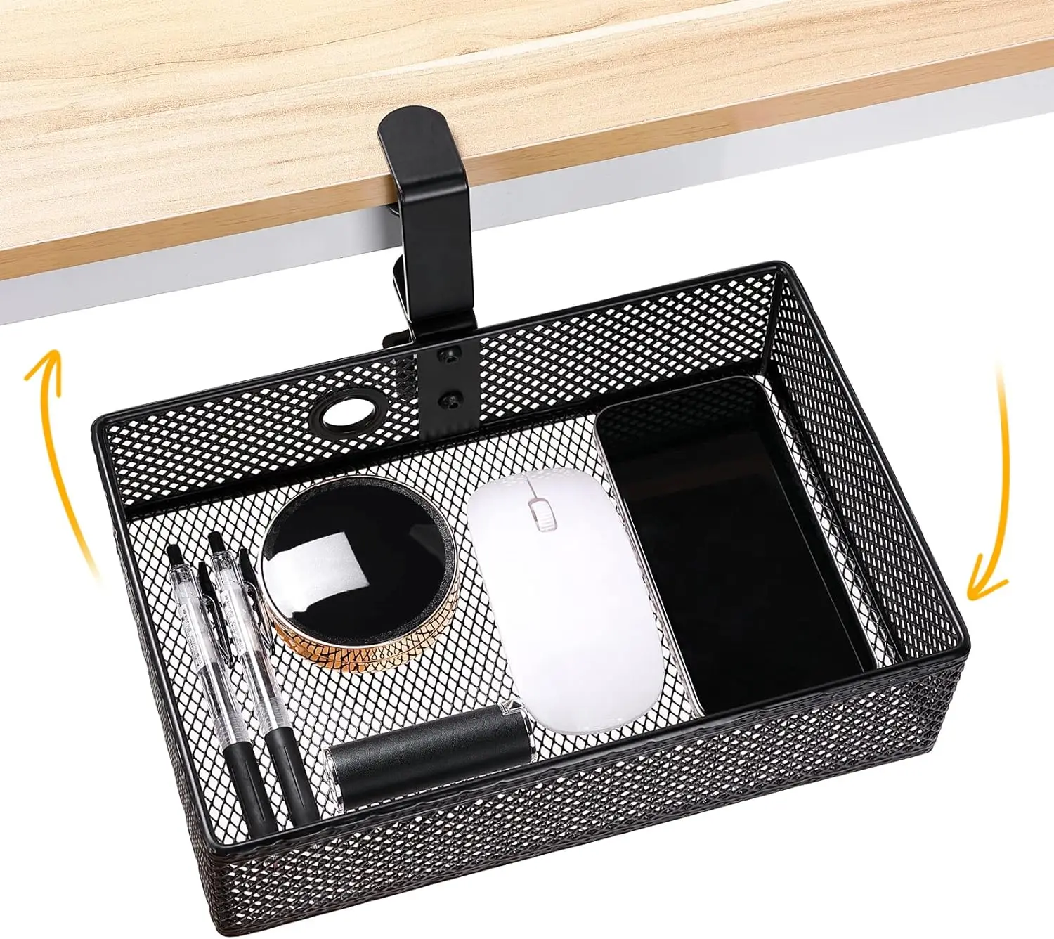 

Mesh Desk Organizer and Clamp-on Swivel Pencil Drawer, Desk Hidden Extra Sturdy C-Clamp Mount System and Easy to Instal