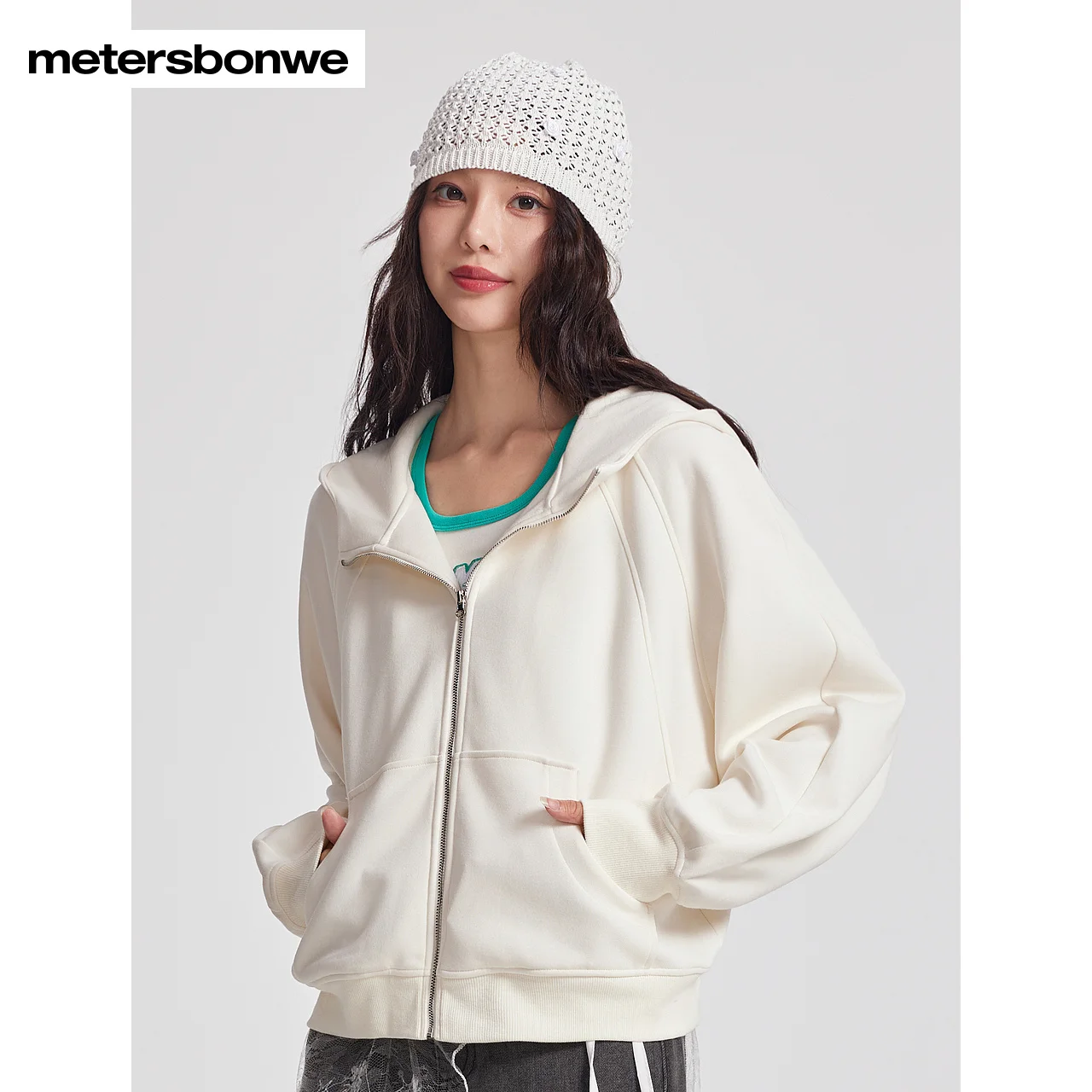 Metersbonwe-Women's Knitted Hooded Cardigan Hoodie Solid Color Bat Sleeved Loose Outerwear Commuter Casual Autumn Winter