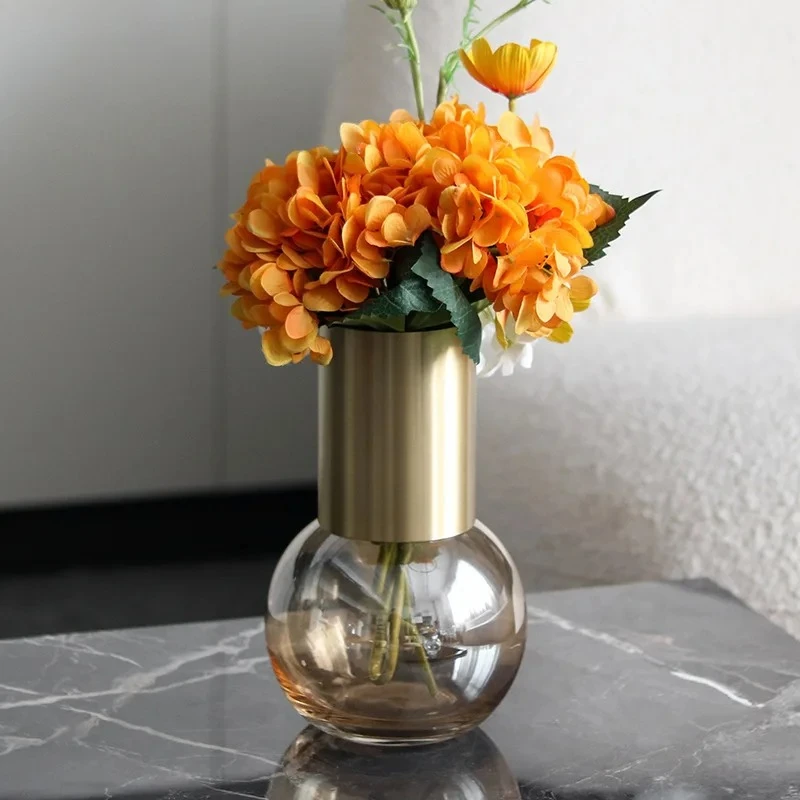 Creative Metal Glass Vase Artistic Flower Vessels Hydroponic Vases Flower Utensils Ornament Decorative Vase Flowers Arrangement