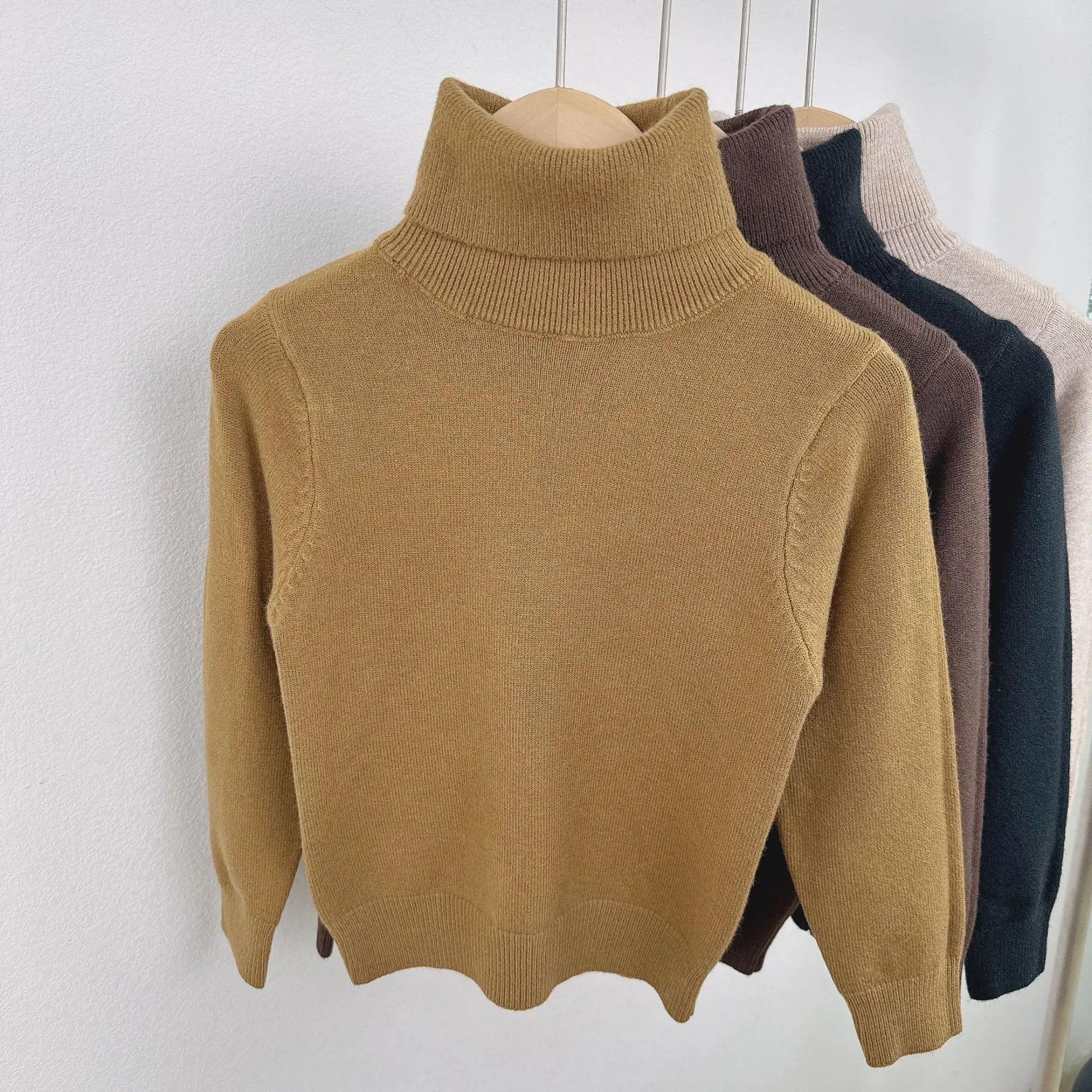 

Kids High Neck Sweater 2025 Autumn Winter Unisex Solid Color Knitted Pullover Casual Soft Warm Tops for Boys Girls 2-13 Years