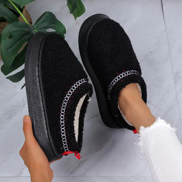 2024 Women's Lamb Wool Slippers Warm Platform Low-top Snow Boots Slippers Women's Outdoor Anti-Slip Boots Shoes for Women