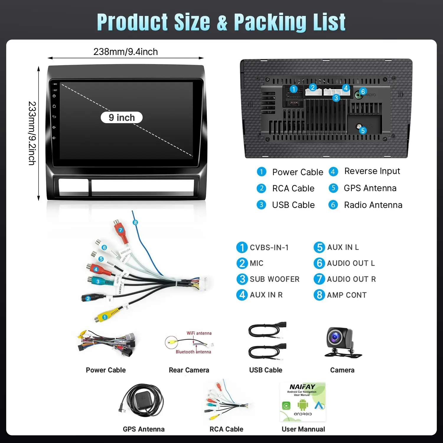 9 Inch Wireless Carplay Car Radio for Toyota Tacoma 2005-2015 Touch Screen Android Auto Car Video Player with Backup Camera GPS