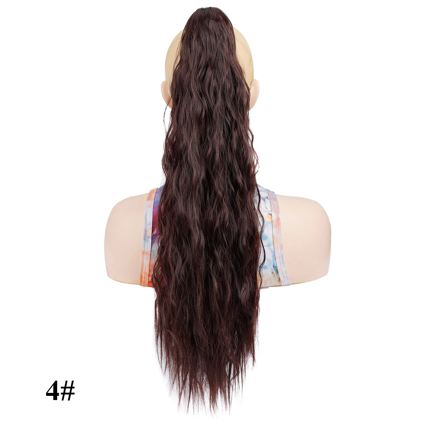 女性用合成ポニーテール ウォーターウェーブ ロング クロークリップ ポニーテール ハイライト ブラウンカラー ヘアエクステンション 24 インチ M006