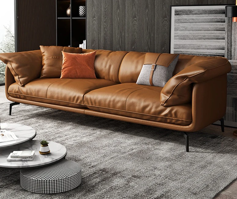 Italian minimalist down leather sofa Living room limelight layer cowhide orange sofa