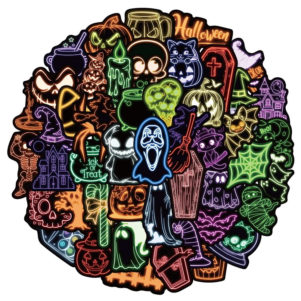 50PCS Kreative Neon Halloween Dekoration Graffiti Aufkleber Taschen Skateboards Wasser Flaschen Computer Tabletten Aufkleber