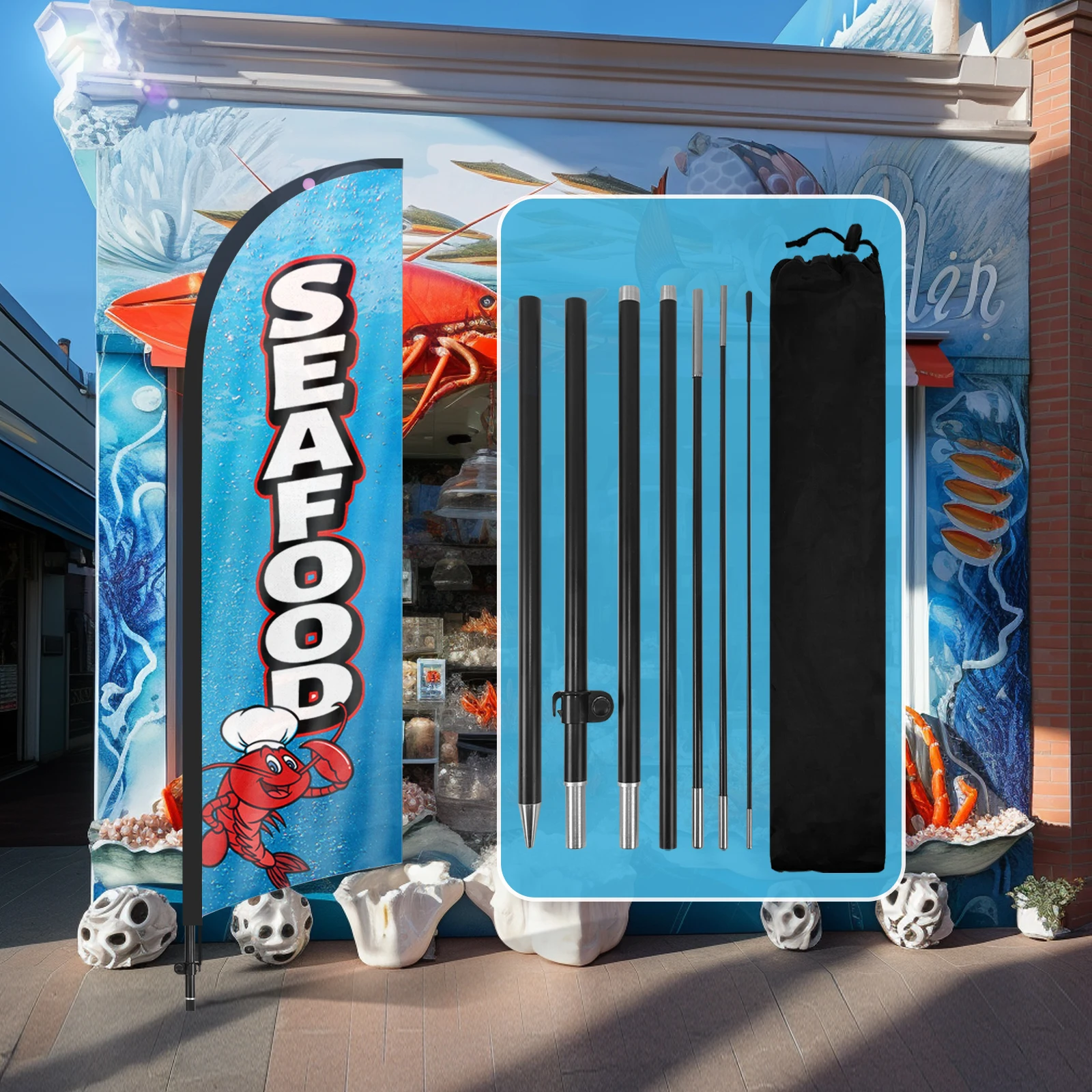 

FSFLAG 1PCS 280CM The Seafood Feather Flag with Flagpole Advertising Outdoor Banner Decoration for Businesses and Storefronts