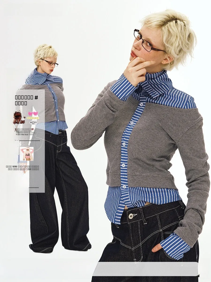 

Original Love Order Series Irregular Asymmetrical High Collar Layered Feeling Top by DeleteEX Street Sle Long Sve irt