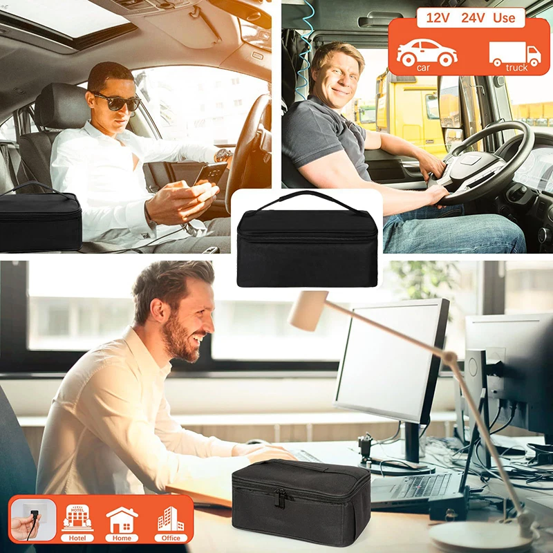 80W Quick Heating Mini Oven 220V 110V 24V 12V Electric Heated Bag Truck Car Picnic Office Lunch Box Warmer Plate Portable Heater