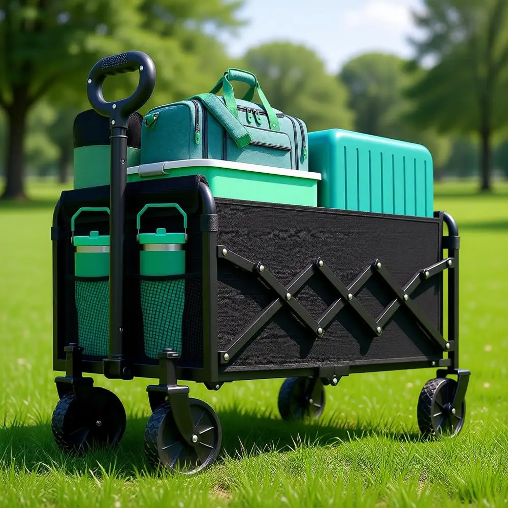 

Collapsible Wagon Cart with Wheels: 360LBS Heavy Duty Folding Utility Wagon - Portable All Terrain Grocery Wagon for Outdoor Cam