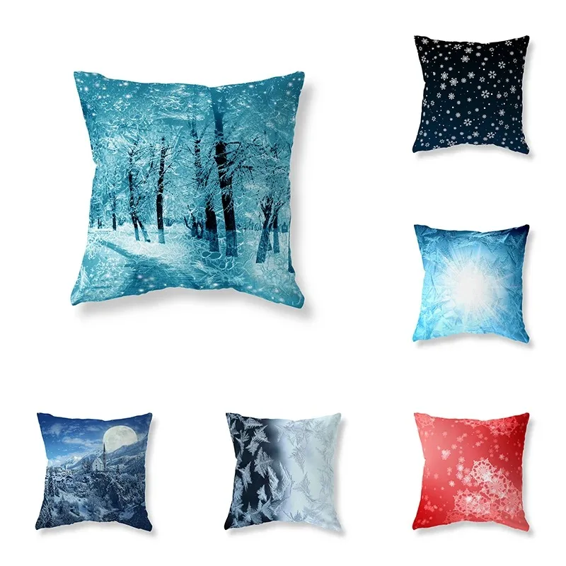 Car Living Room Sofa Cushion Cover Snow Scene Snowflake Pillowcase Luxury Home Decoration Pillowcase