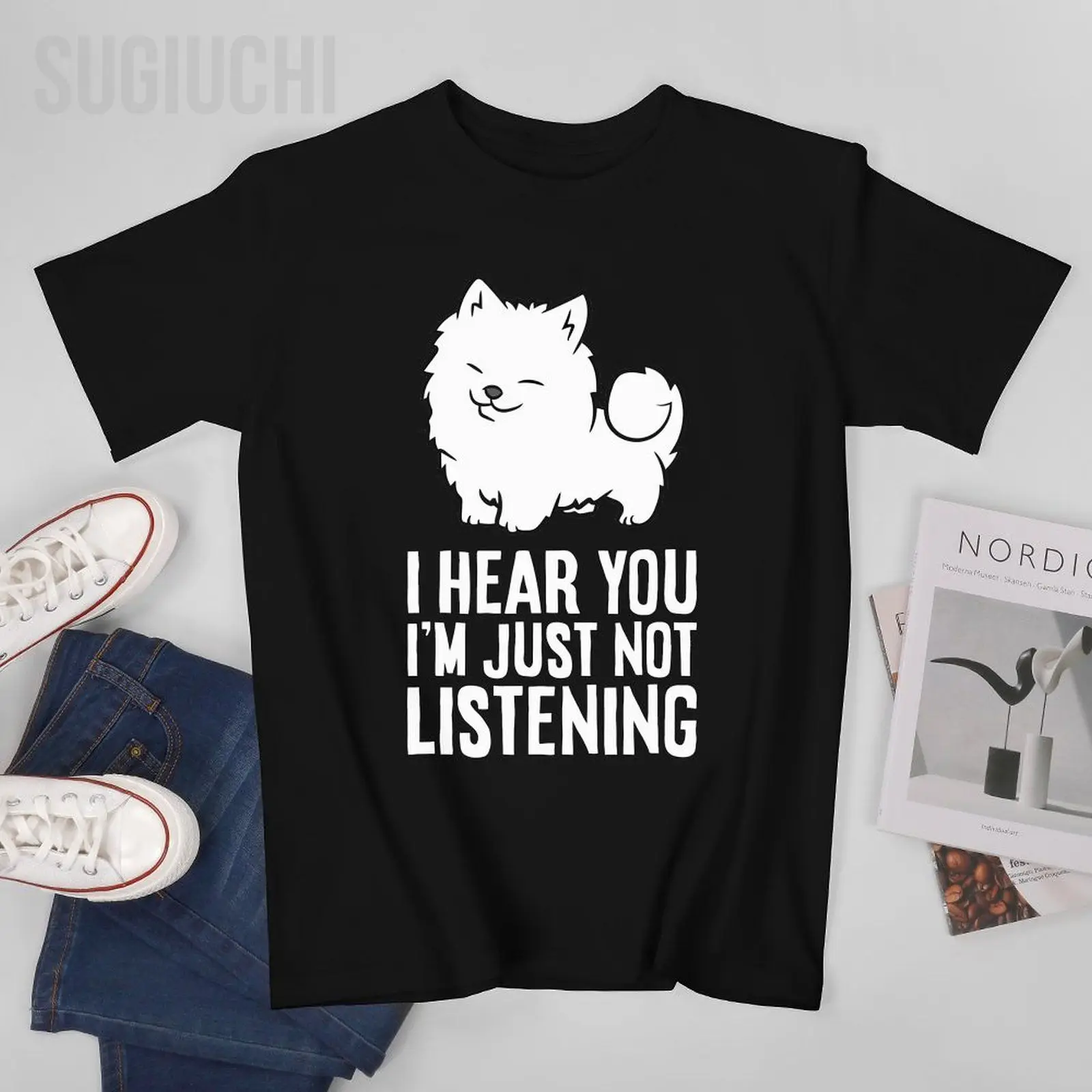 Unisex Men I Hear You I'm Just Not Listening Funny Samoyed Tshirt Tees T Shirts Women Boys 100% Cotton T-Shirt