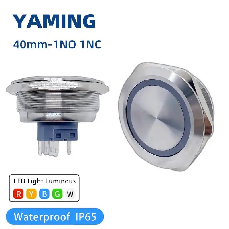 

40mm Metal Push Button Switch 1NO 1NC Momentary Reset Latching Lock Ring Power Supply With Lamp Waterproof Stainless Steel