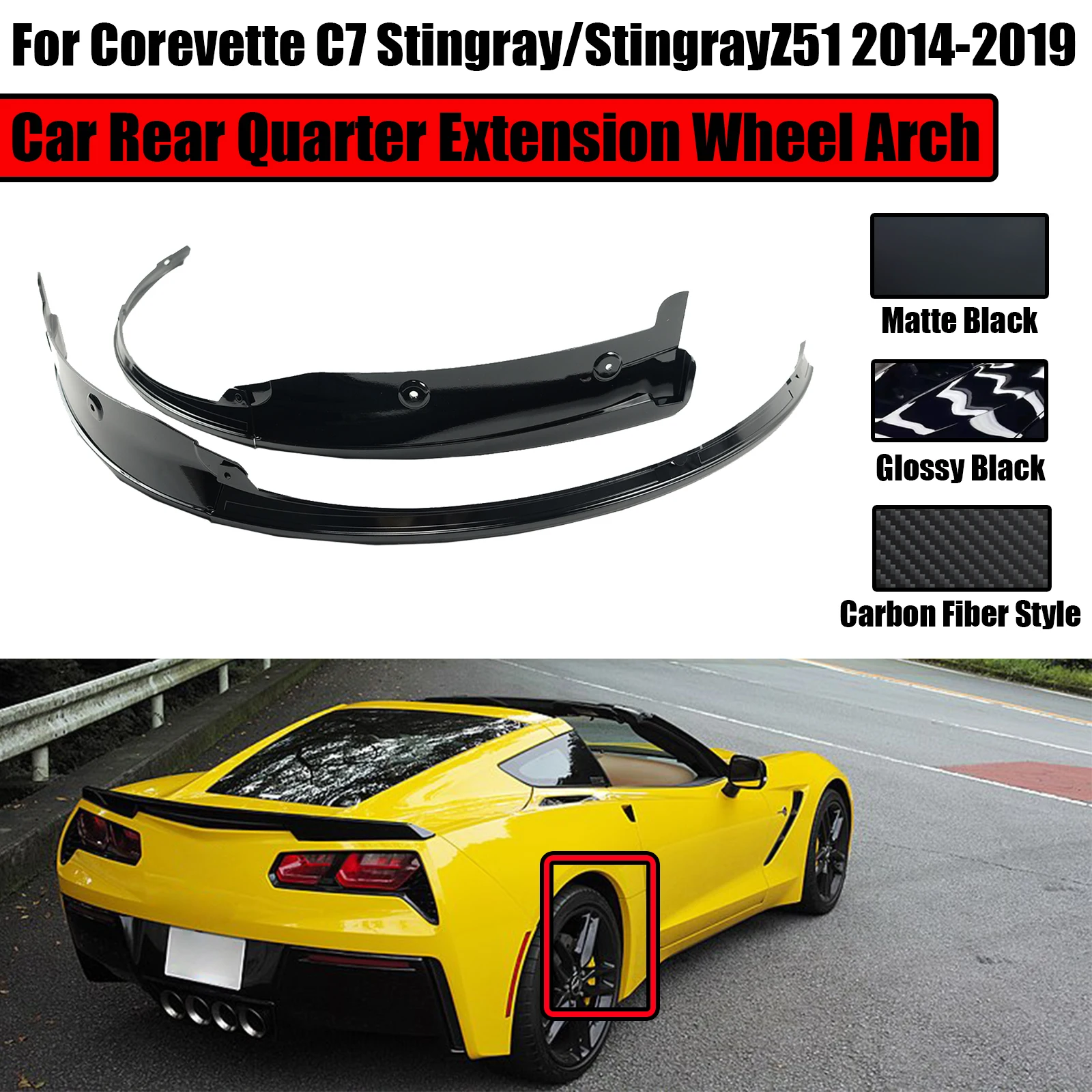 A Pair For Chevrolet Corevette C7 Stingray Stingray Z51 2014-2019 Car Rear Fender Flares Extensions Wheel Arches Molding Trim