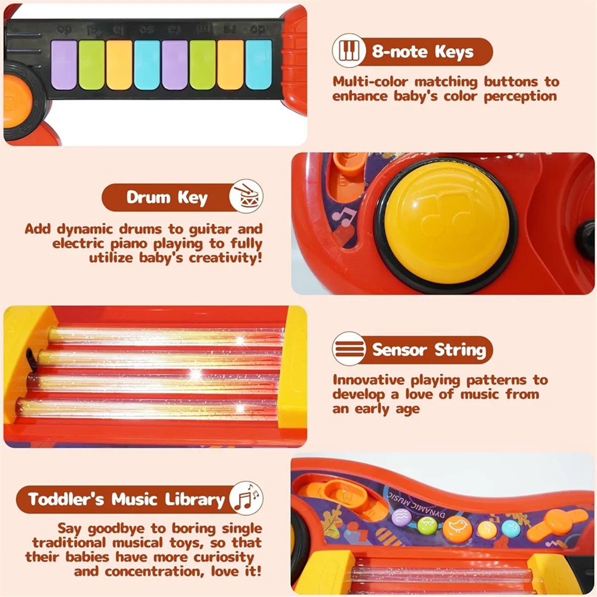 2-in-1 Kids Guitar & Piano Toy – Foldable Electronic Musical Instrument for Toddlers Boys & Girls, Educational Birthday Gift