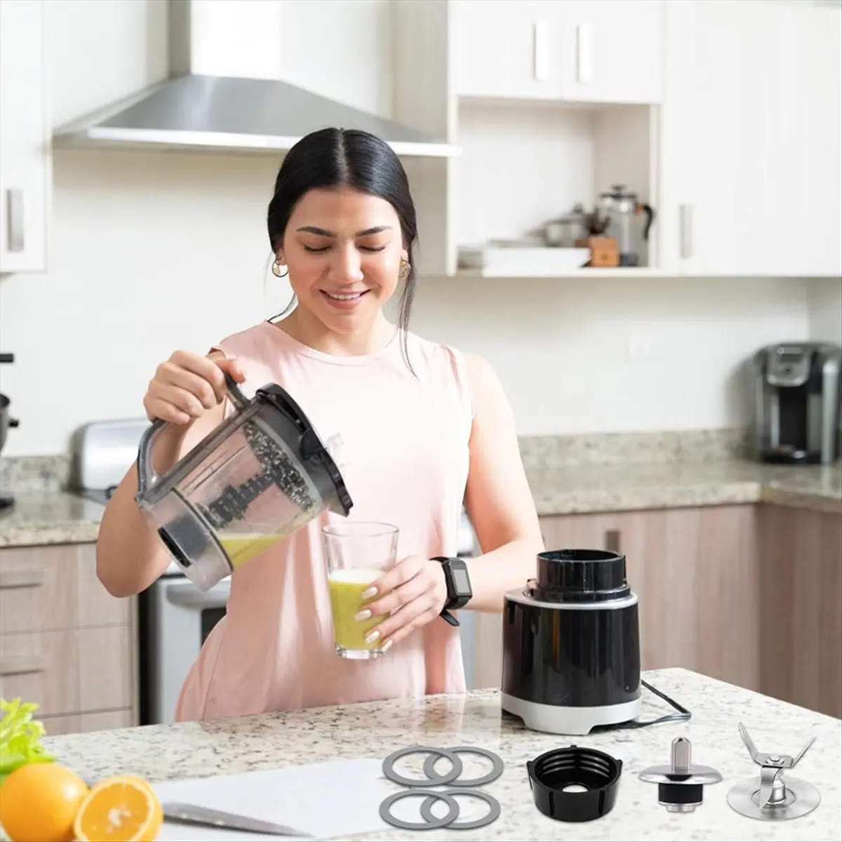 T33C Juego de 7 piezas de repuesto para licuadora, cuchilla para hielo con tapa de base de vaso, accesorios para licuadoras Oste