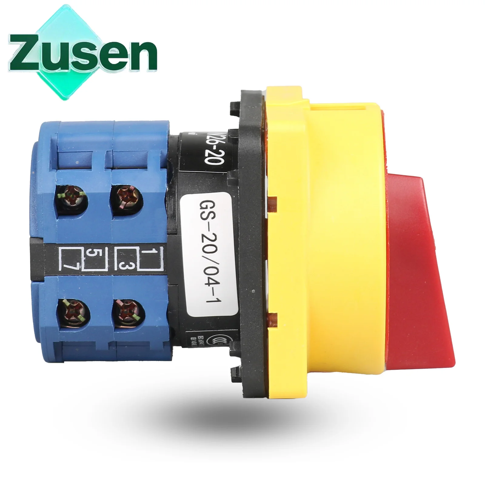 Zusen nokkenschakelaar LW26GS-20/04-1 690V 20A universeel slot draaibaar 4 polen 8 aansluitingen OFF-ON 2 posities