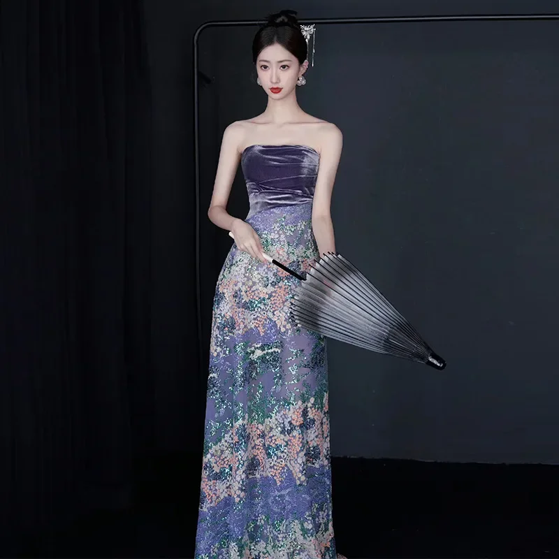 سيدة القطيفة حمالة Vestidos De Festa الفاخرة حورية البحر الترتر فساتين المرأة مثير العروس الزفاف مأدبة ثوب فستان صيني جديد