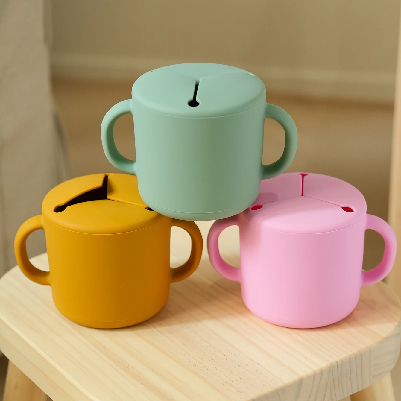 1PCS Baby Silicone Double Handle Snack Cup BPA Free Portable Feeding Food Baby Snack Container Baby Snack Box Cup Baby Stuff