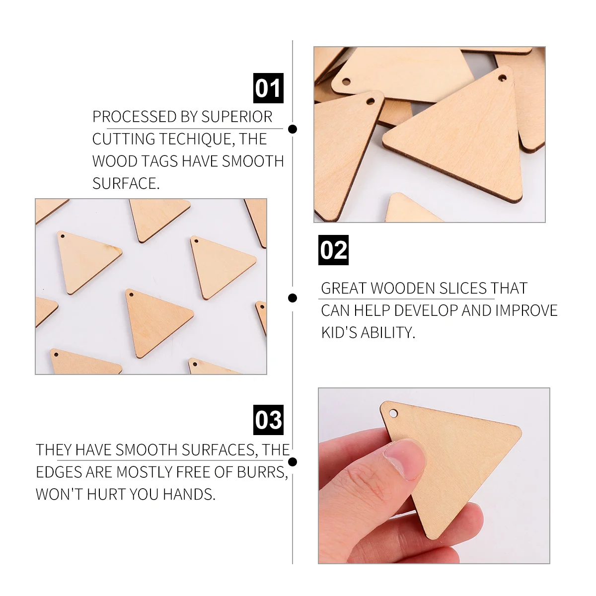 

60pcs Wood Triangle Slices Blank Cutouts With Hole For Diy Painting Craft Home Ornament Wooden Pendant Decor Craft Accessories