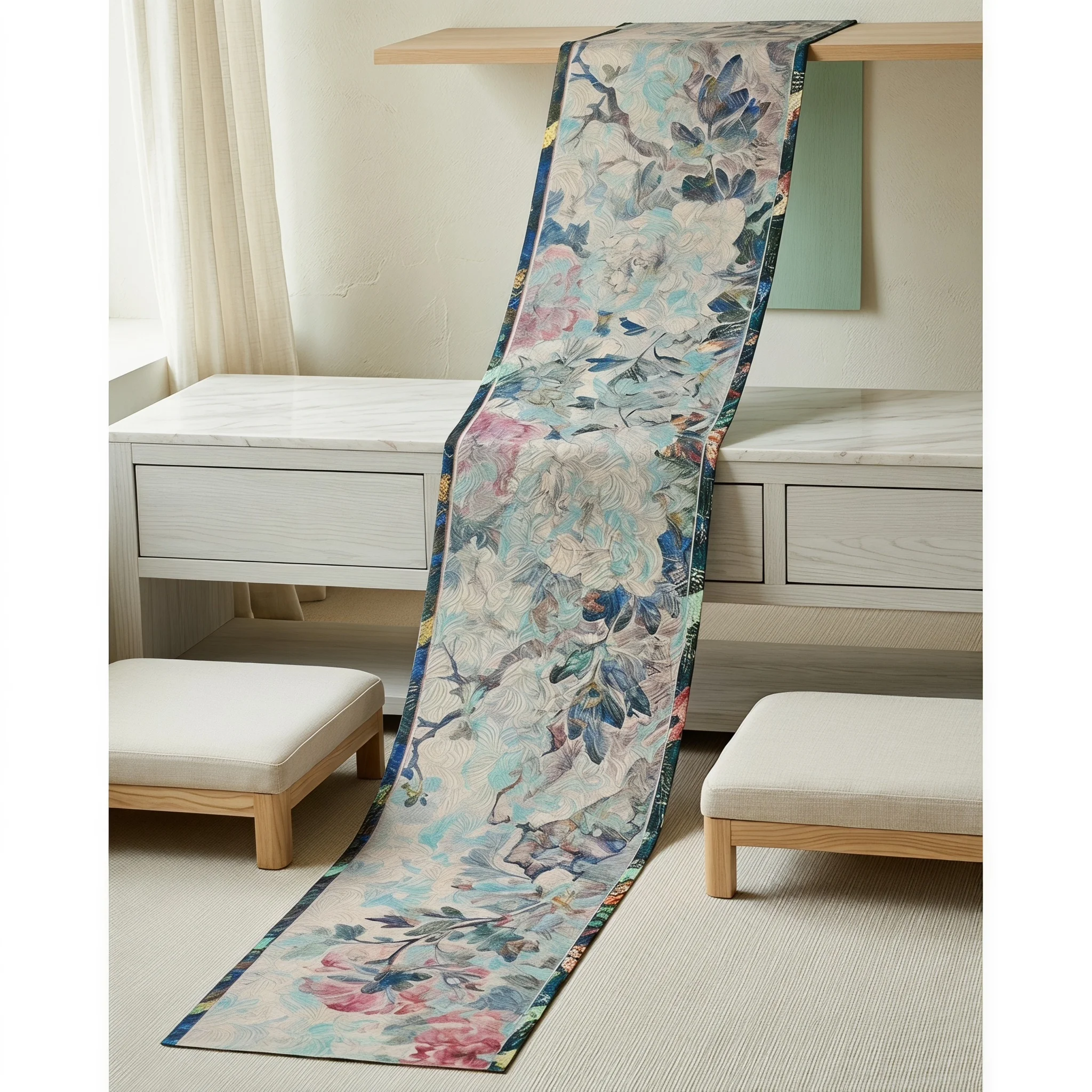 Reversible Vintage Floral Table Runner, Farmhouse & Holiday Decor, Fits Coffee Tables, TV Cabinets, Sideboards, Bed Ends
