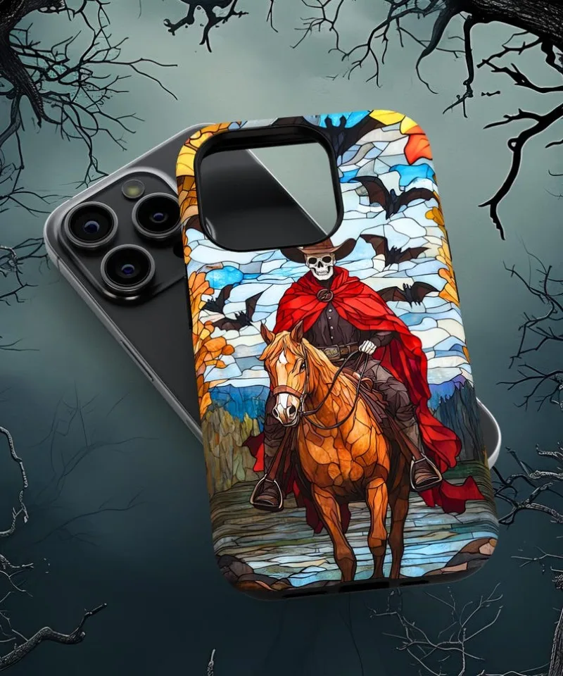 Skeleton Rider Stained Glass Phone Case For IPHONE 16 15PRO MAX 14 13 12 11 Acrylic TPU Two in one magnetic Phone Cases