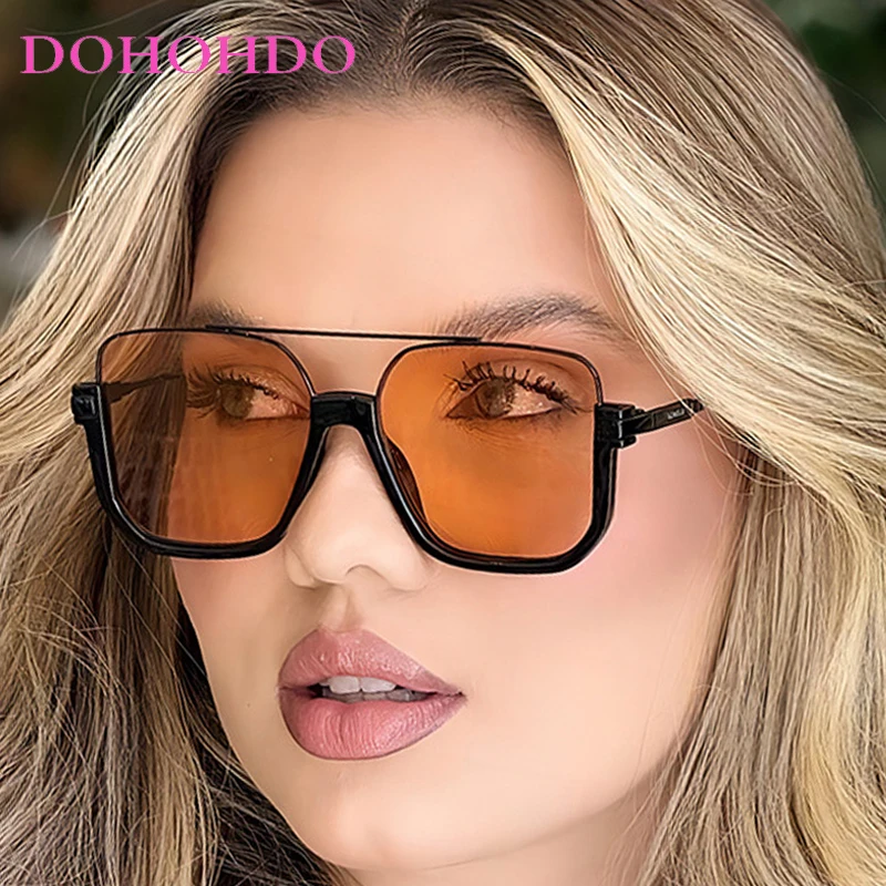 

Large Frame Square Pilot Sunglasses Woman Brand Designer Fashion Luxury Vintage Shades Hollow Travel Sun Glasses Female UV400