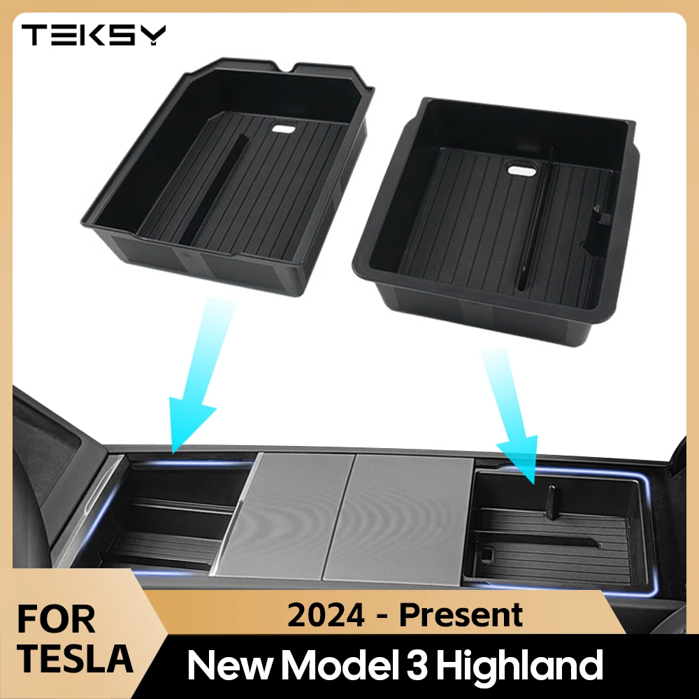 For Tesla Model 3 Highland 2024 Center Console Eyeglasses Storage Case Armrest Storage Box Upper&Lower Silicone Anti-slip Mat