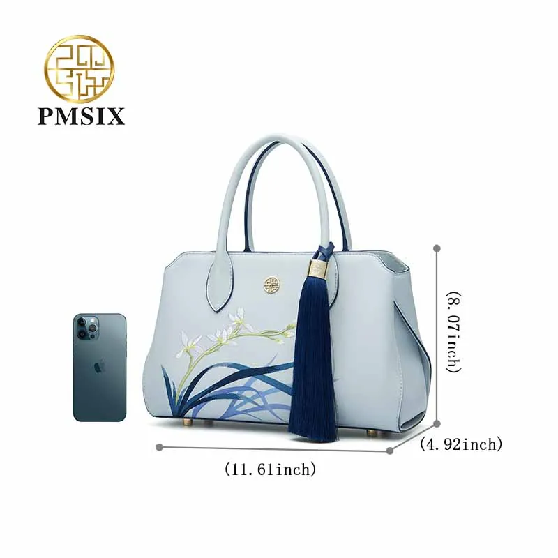 Pmsix Embroidery Designer Women Leather Handbag Fashion  Luxury Messenger Women Shoulder Bag  Ladies Crossbody bags