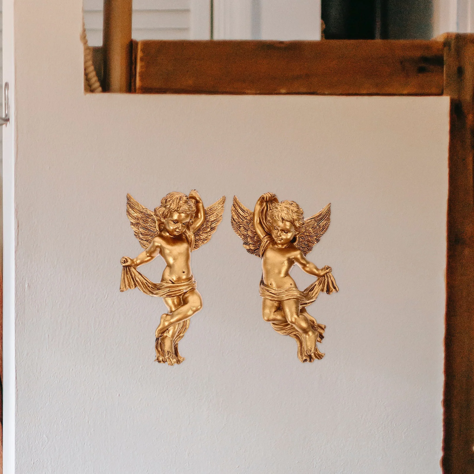 

2pcs Resin Angel Wall Decor Figurine Sculpture nament Mini Statue Craft Home Space Adornment Desktop Decoration Festival Gift