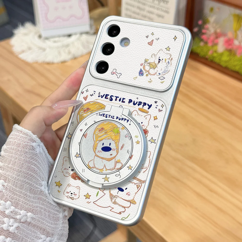 Cute Cartoon Dog Phone Case For Samsung A56 A57 5g A16 A17 A37 A27 A55 A36 S23 S24 S25 S26 Ultra Plus FE Lanyard and Stand Cover view 5