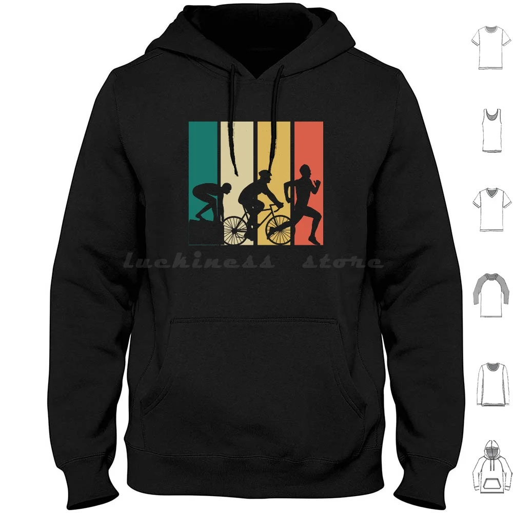 Triathlon Vintage Retro Swimming Cycling And Running Athletes Hoodie cotton Long Sleeve Giving Triathlon Favorite