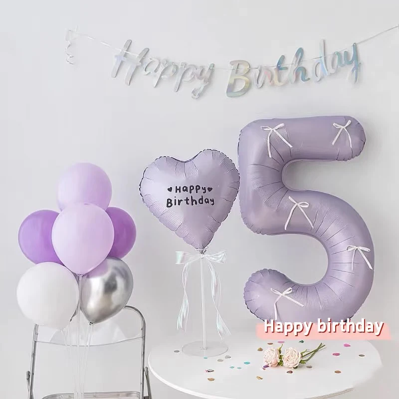 7 Stück Creme Lila Zahl Herz Folienballons 40 Zoll Lavendel Zahl Helium Mylar Ballon für Boho Geburtstag Party Dekor Globos – Detail 39