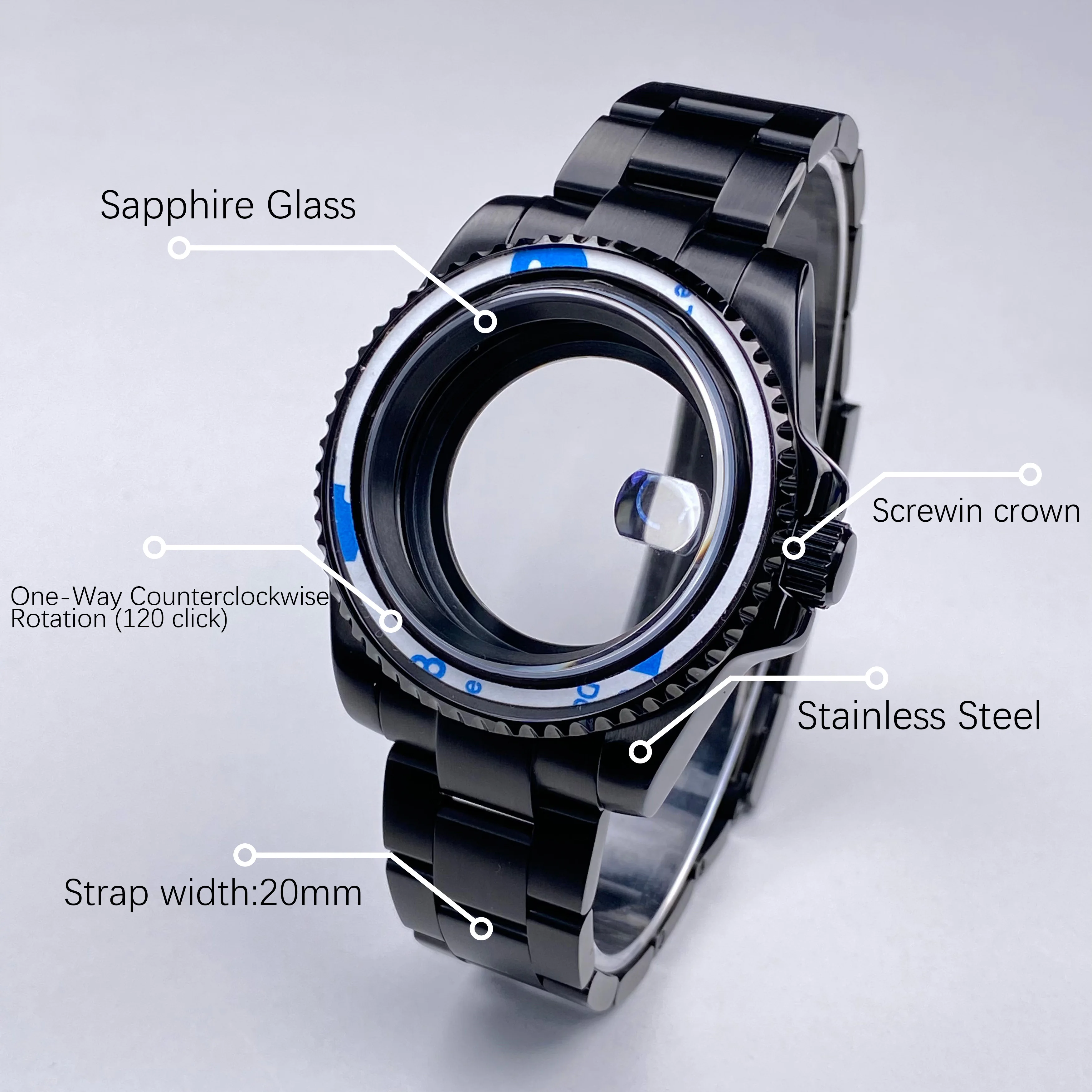 NH34 watch Case 40MM Watch Accessories With Strap Sapphire Crystal Waterproof for GMT/SUB NH35 NH34 NH36 Movement 28.5 Dial