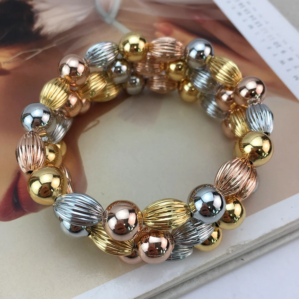 Yuminglai Fashion Luxury 3pcs/set Multiple Colors Beaded Bracelet Bangle Dubai Jewelry Accessories for Women FHK17322