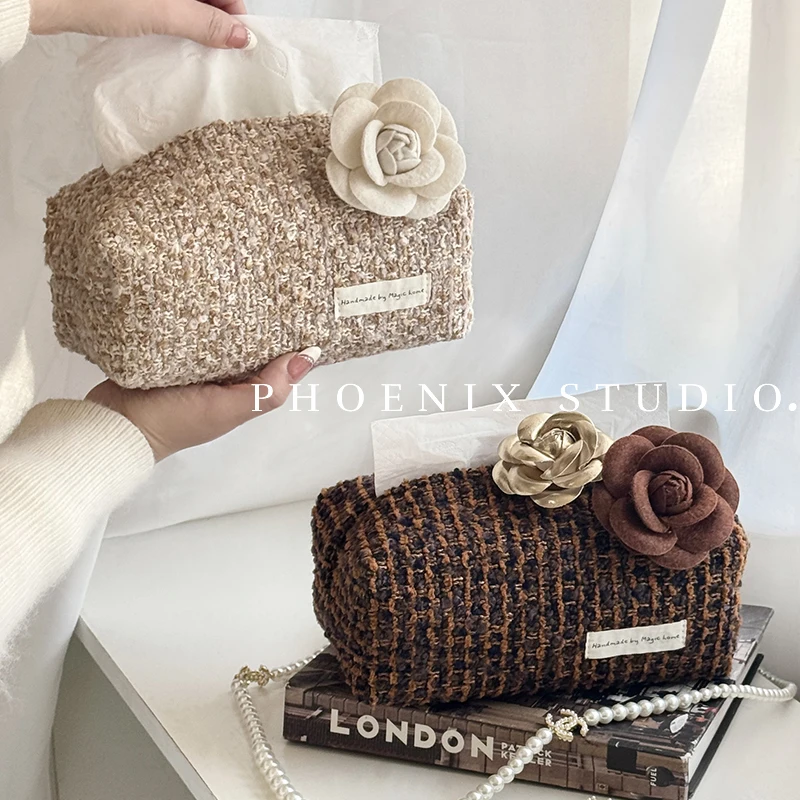 

French Chic Tissue Box, Living Room Coffee Table Decorative Holder, Luxury Desktop Tissue Pouch, Elegant Tissue Storage Bag