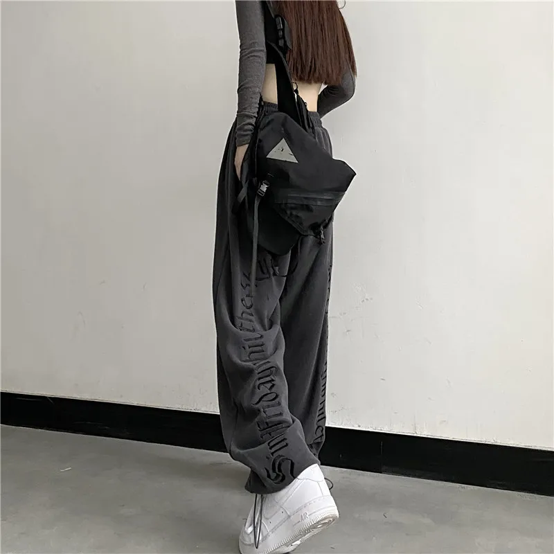 Harajuku Wijde Pijpen Cargo Broek Vrouwen Brief Print Punk Streetwear Y 2K Pantalones Mujer Koreaanse Mode Joggingbroek