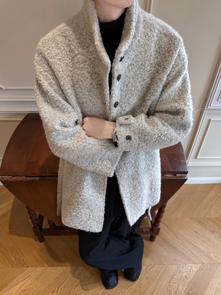 

Korean Sle Lamb Fur Coat Men Women Autumn Winter Long Stand Collar Jaet High End Feeling Classy Haome Mid-Length Coat