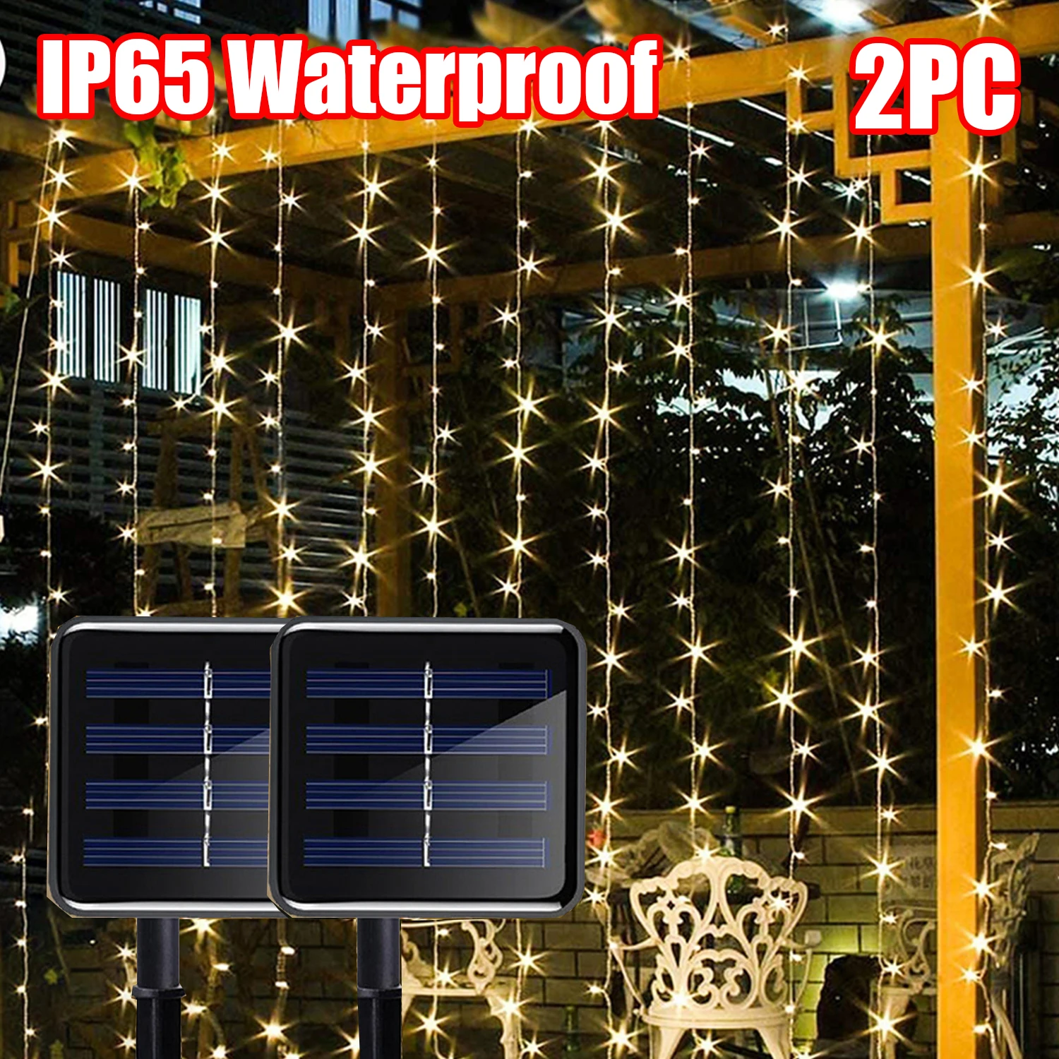 2pc LED Solar Lamp Waterproof Curtain Lights Outdoor Garland Copper wire Fairy Lights Garden Yard Wedding Party Waterproof Light