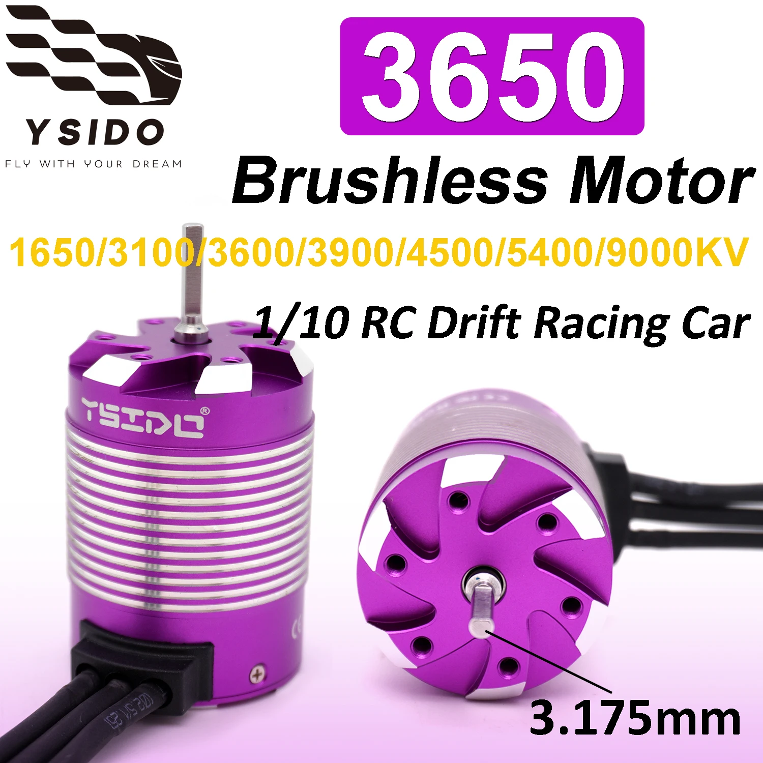 YSIDO 3650 Bürstenloser Motor 1650/3100/3600/3900/4500/5400/9000KV 3,175mm Welle für 1/10 RC Drift Rennwagen Tamiya AXIAL TRAXXAS